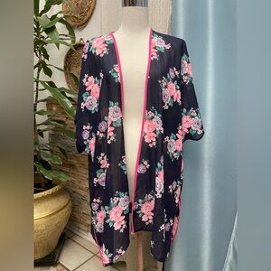 BLVD Floral Kimono with Pink and Green Accents size M/L